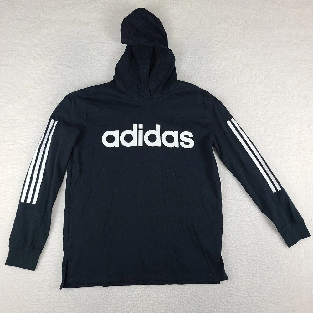 Adidas Hoodie Boys XL 18/20 Black Spell Out 100% Cotton‎ Sweater Activewear
